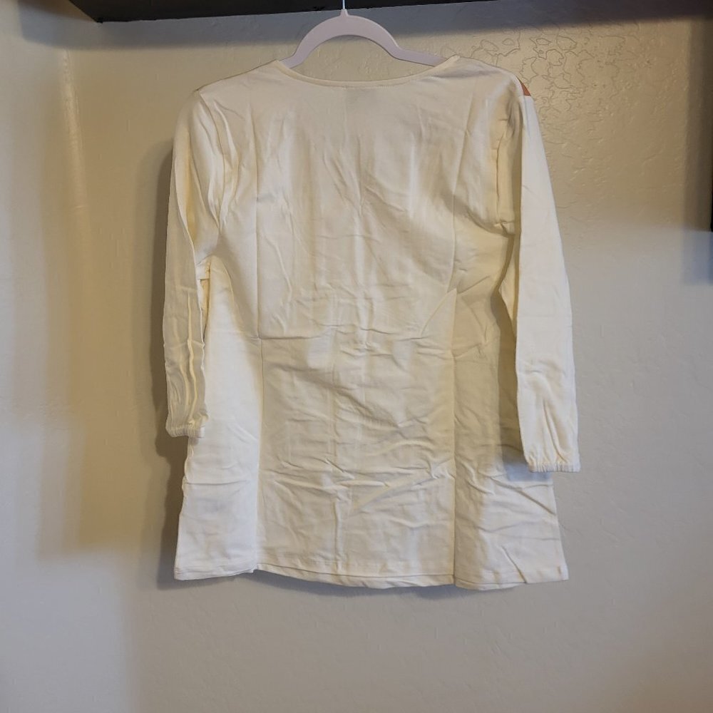 Women's Haute Hippie Tribe Cream and Tan 3/4 sleeve Top Size Medium NIP - Picture 5 of 7